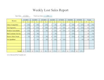 Weekly Lost Sales Report Reasons template